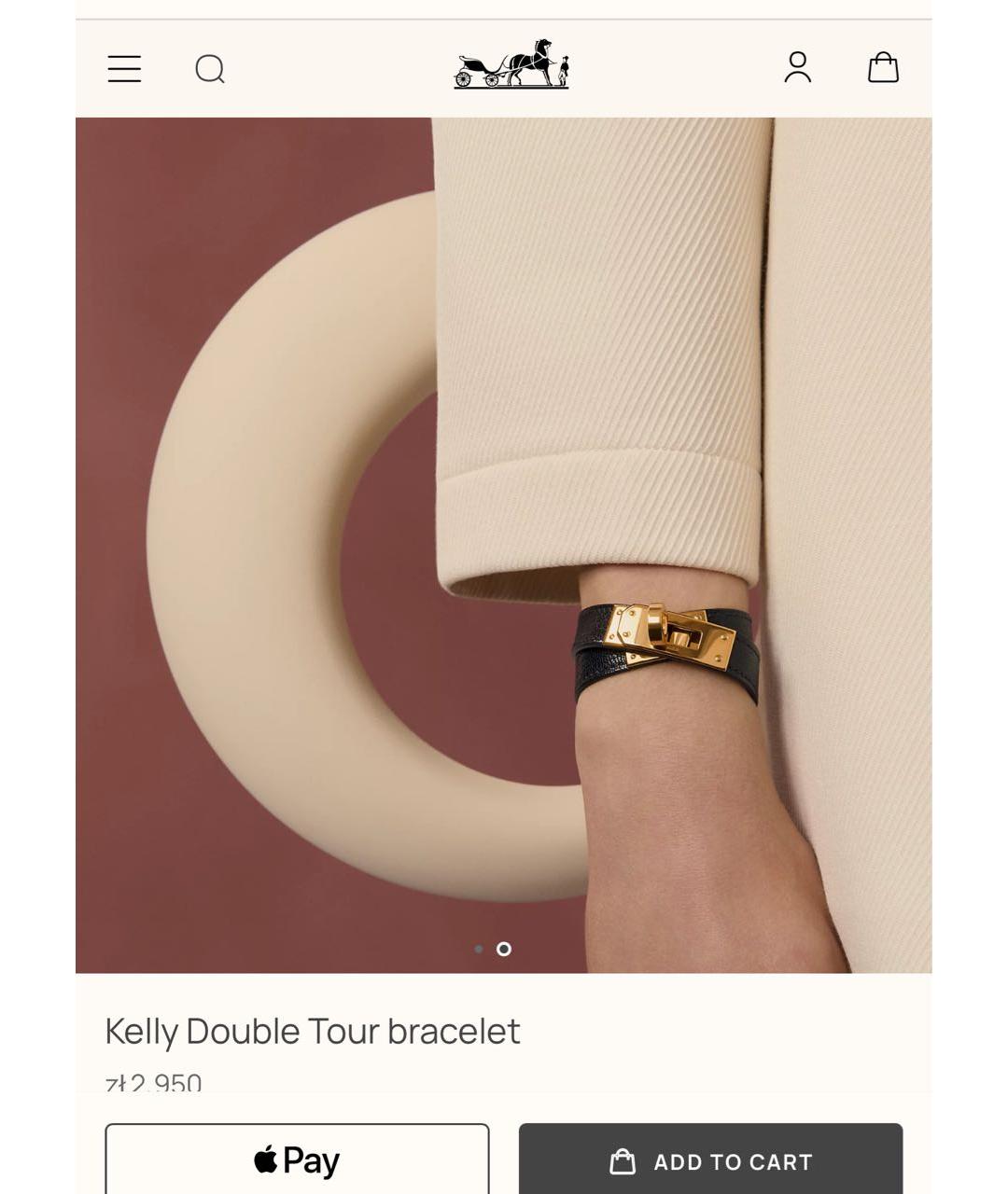 HERMES Черный кожаный браслет, фото 5