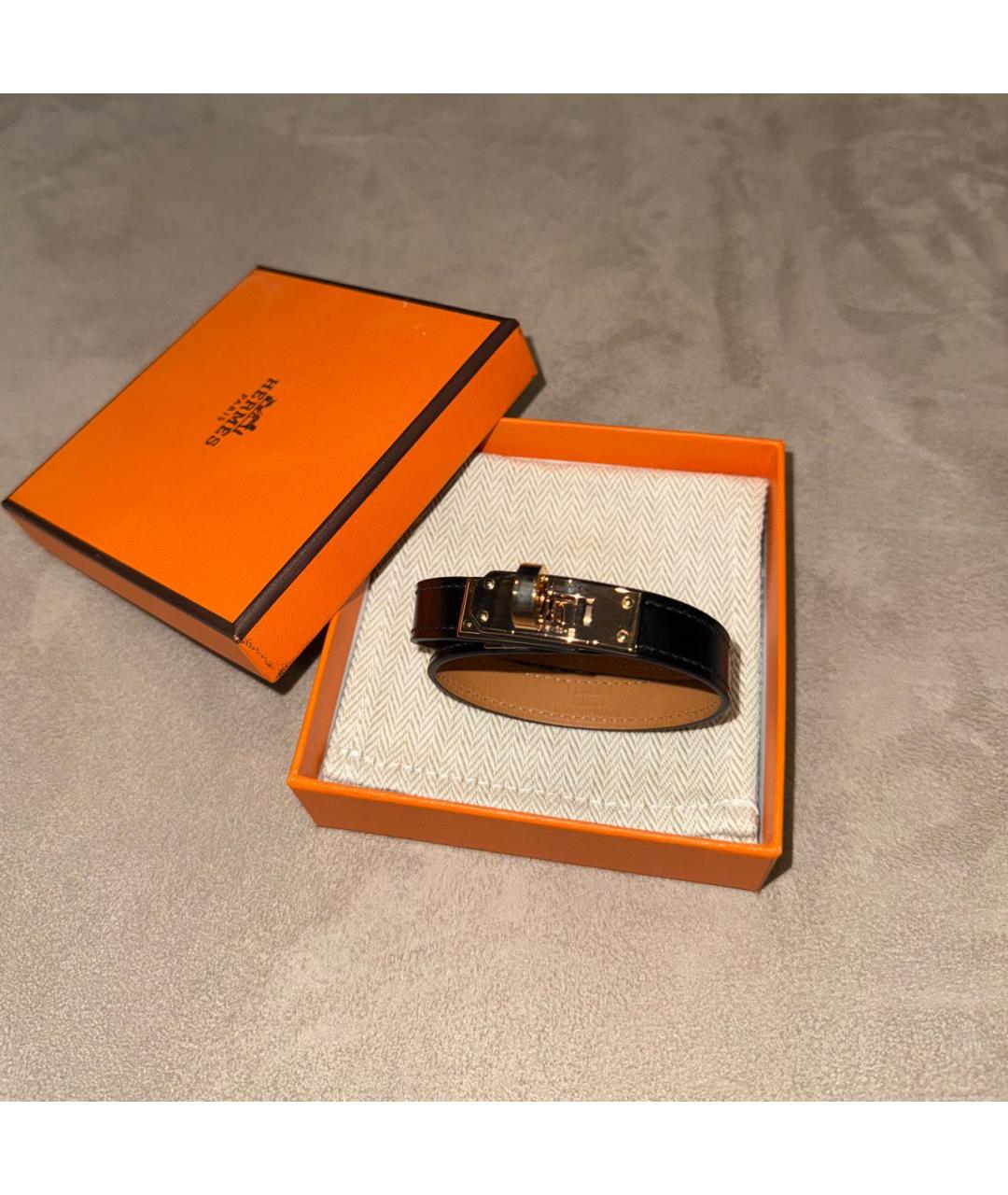 HERMES Черный кожаный браслет, фото 3