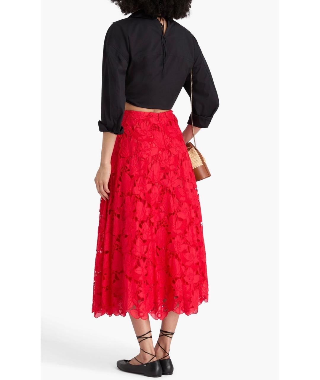 VALENTINO Красная хлопковая юбка миди, фото 3