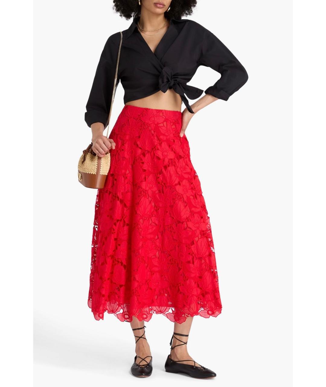 VALENTINO Красная хлопковая юбка миди, фото 2