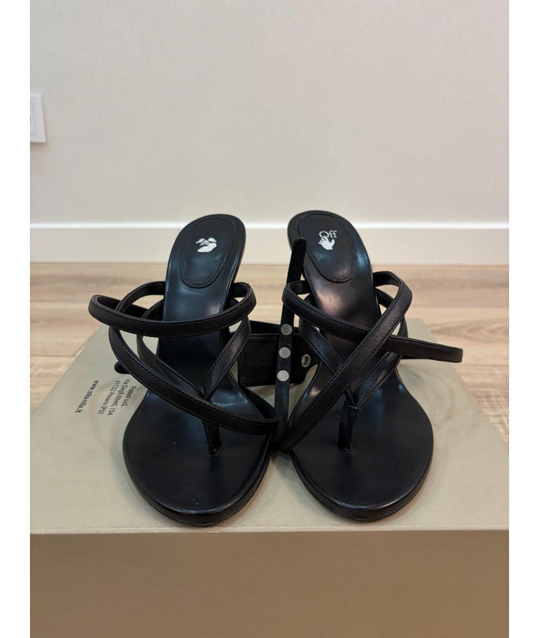 OFF-WHITE Черные кожаные босоножки, фото 2