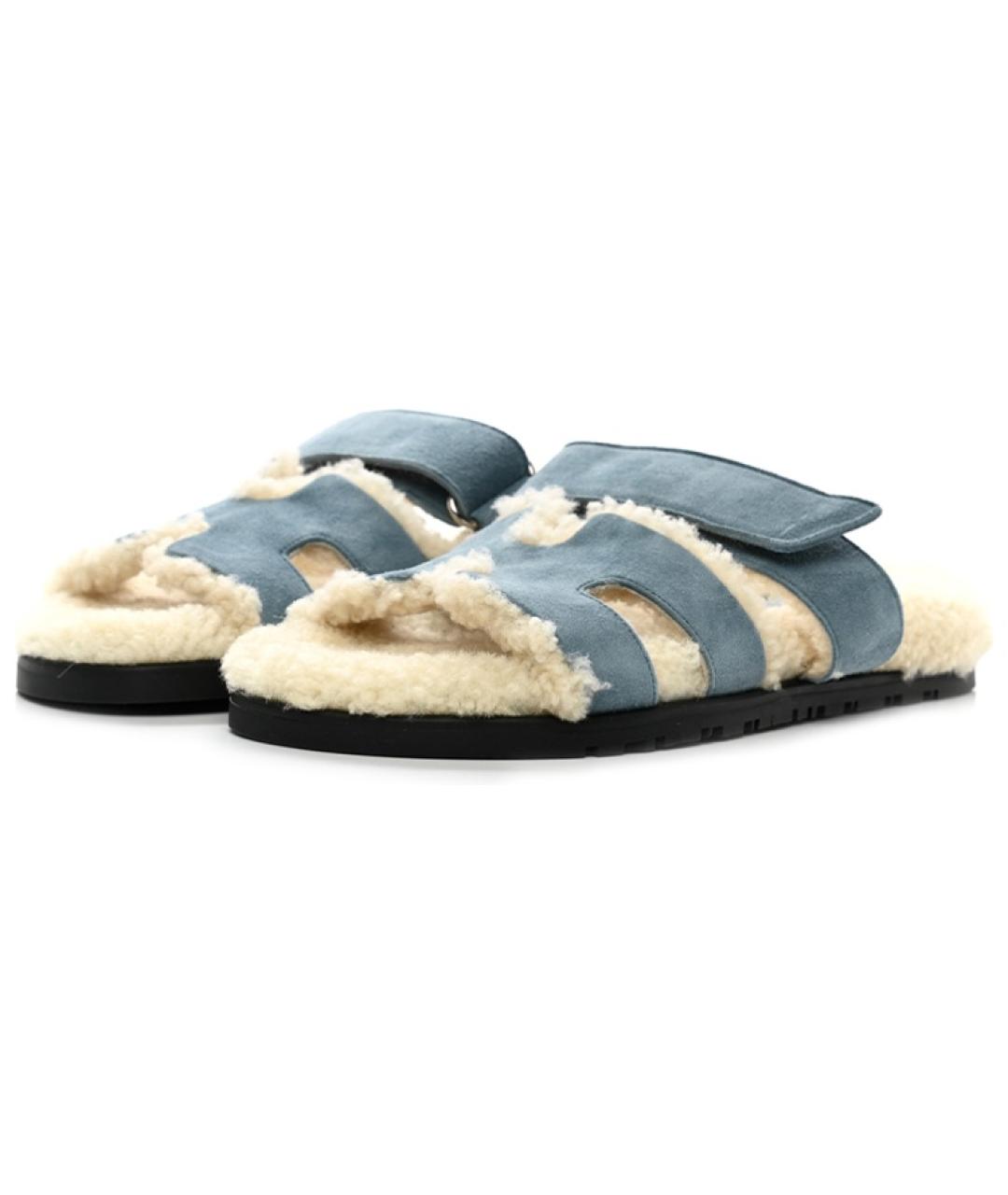 HERMES Голубые замшевые шлепанцы, фото 3