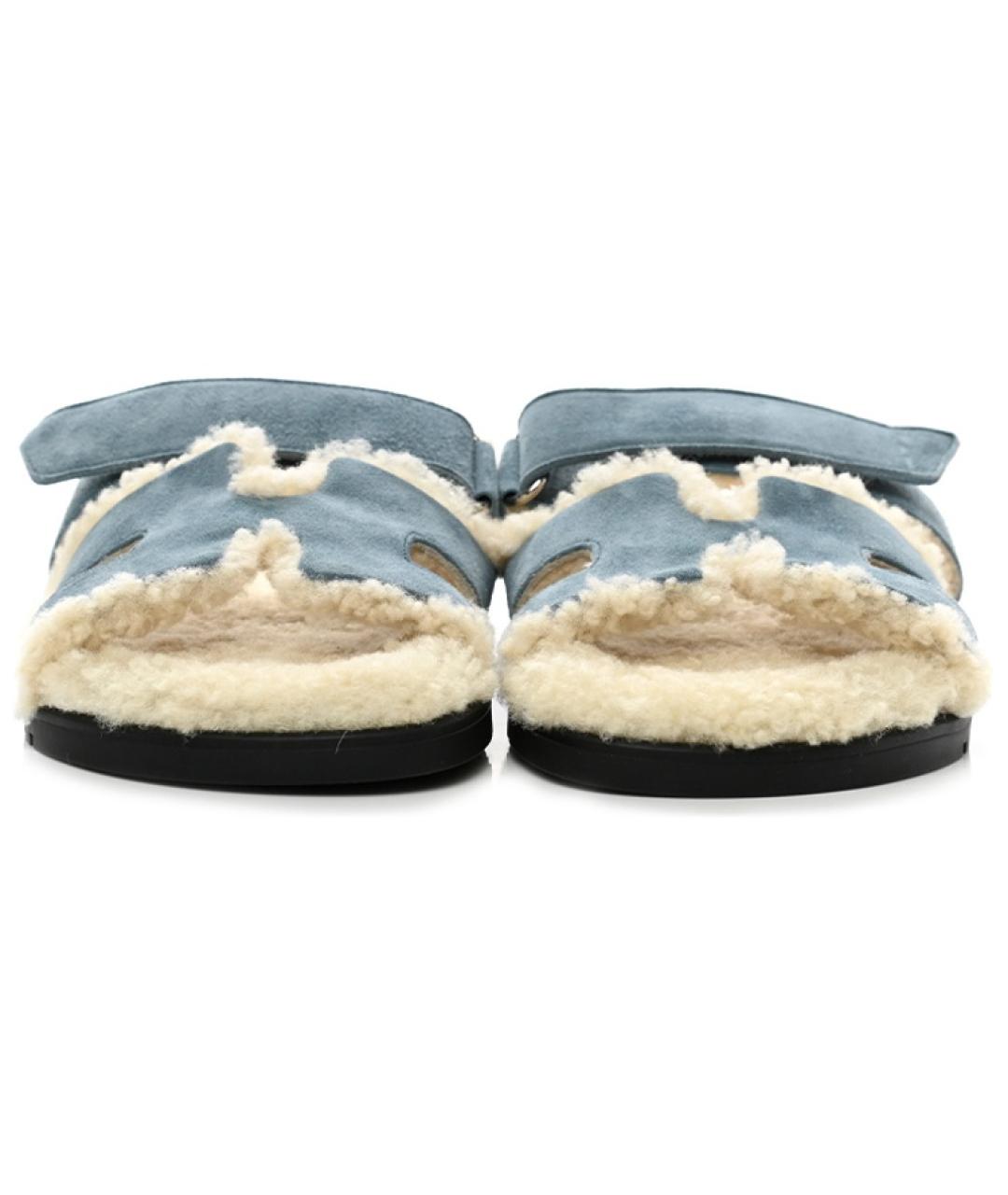 HERMES Голубые замшевые шлепанцы, фото 4