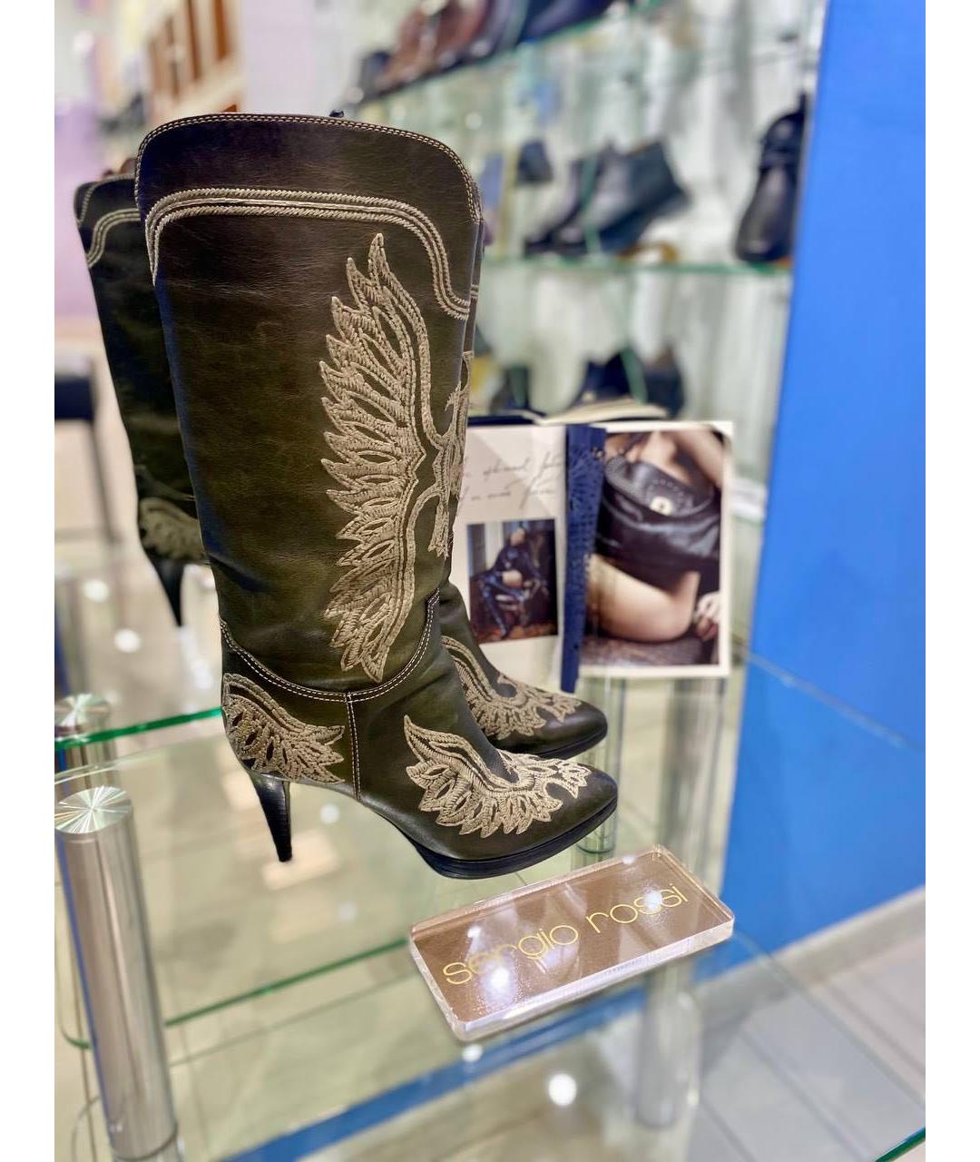 SERGIO ROSSI Черные кожаные сапоги, фото 4