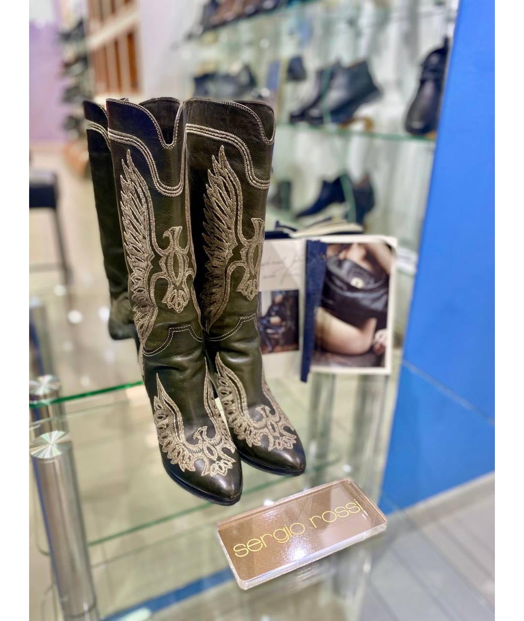 SERGIO ROSSI Черные кожаные сапоги, фото 2