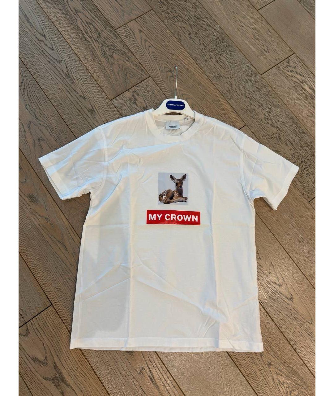 BURBERRY Белая хлопковая футболка, фото 4