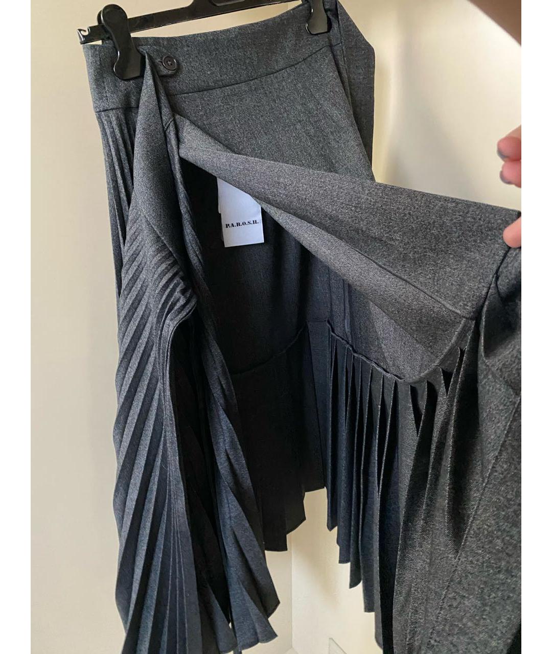 P.A.R.O.S.H. Антрацитовая шерстяная юбка миди, фото 7