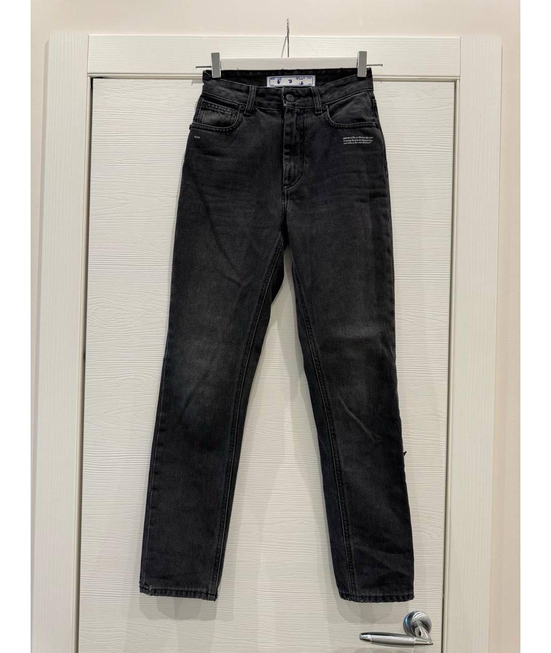 OFF-WHITE Черные хлопковые джинсы слим, фото 4