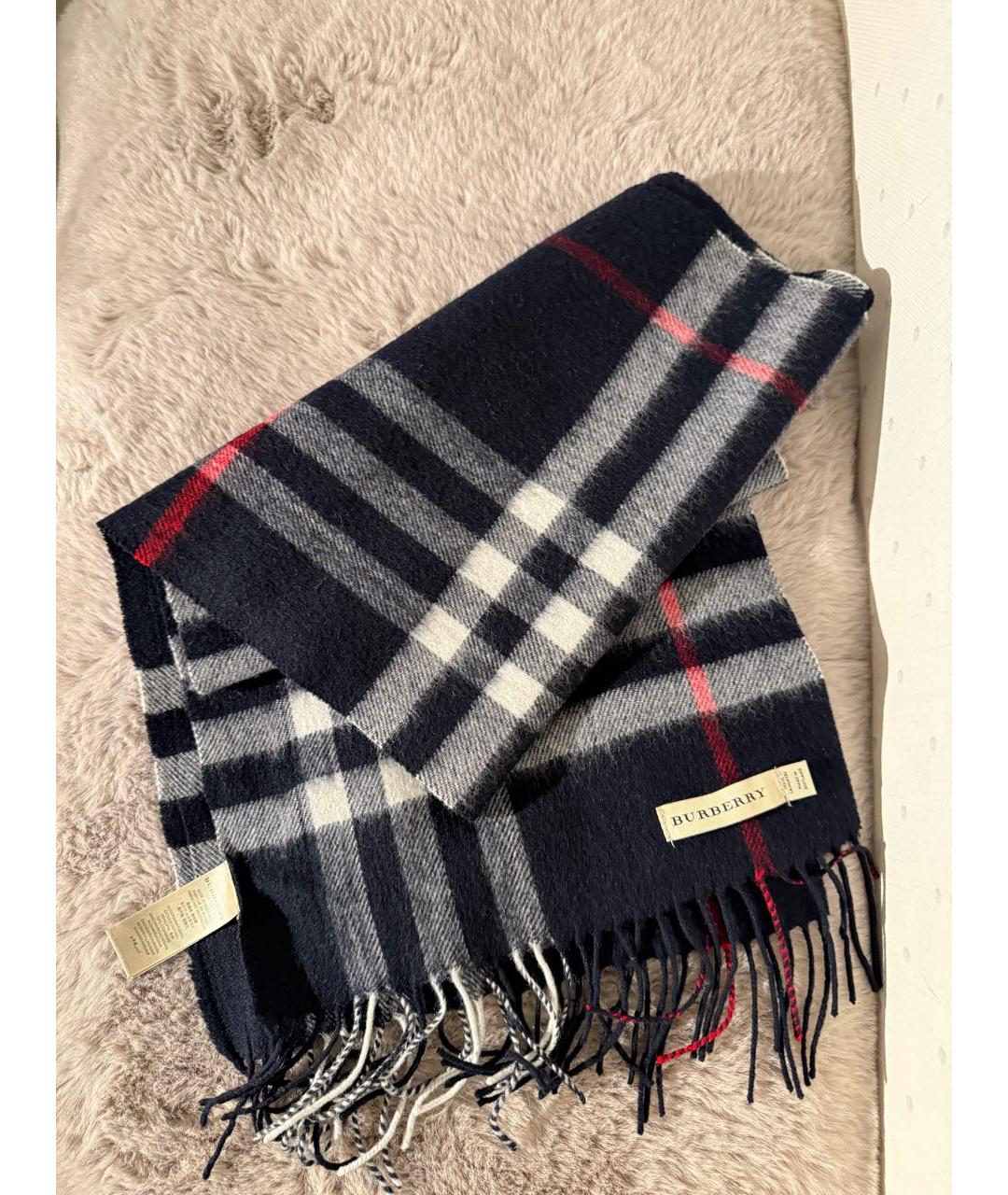 BURBERRY Темно-синий шерстяной шарф, фото 5