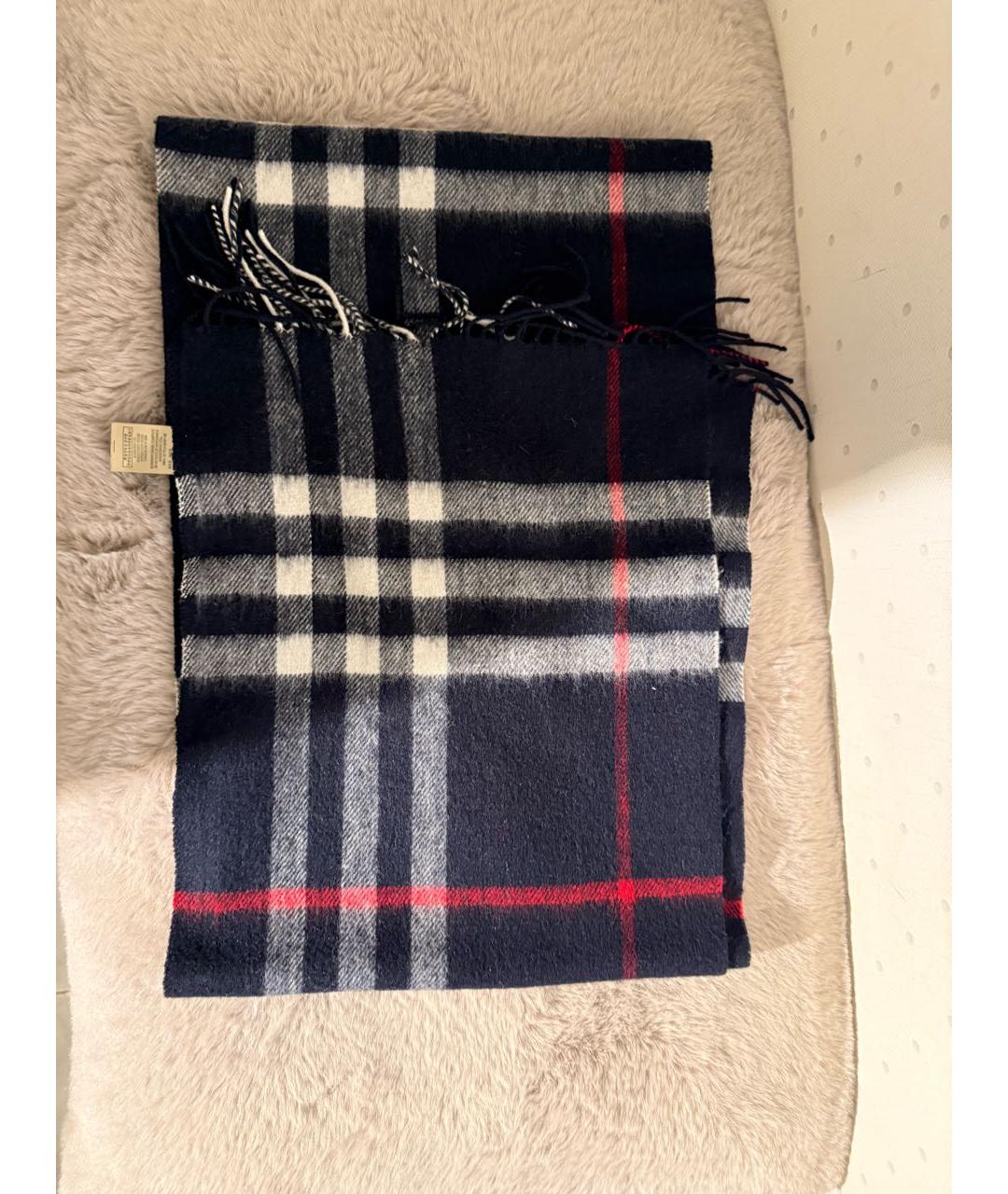 BURBERRY Темно-синий шерстяной шарф, фото 4
