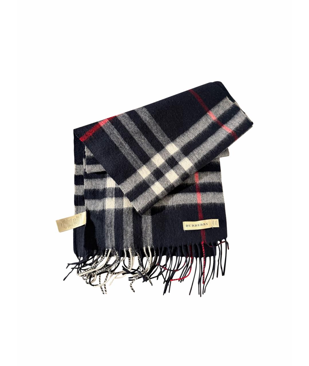 BURBERRY Темно-синий шерстяной шарф, фото 1