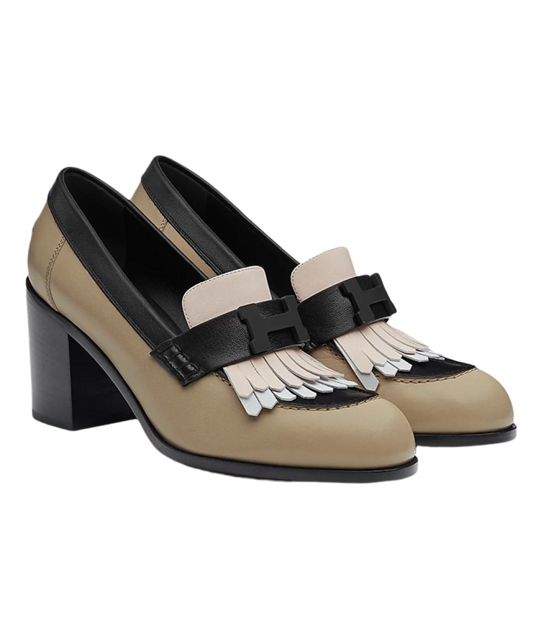 HERMES Бежевые кожаные туфли, фото 3