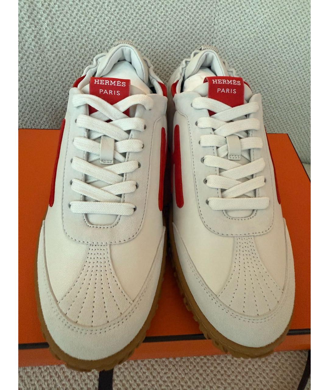 HERMES Белые кожаные кеды, фото 4