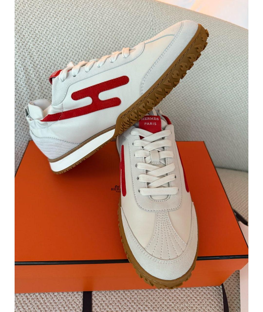 HERMES Белые кожаные кеды, фото 9