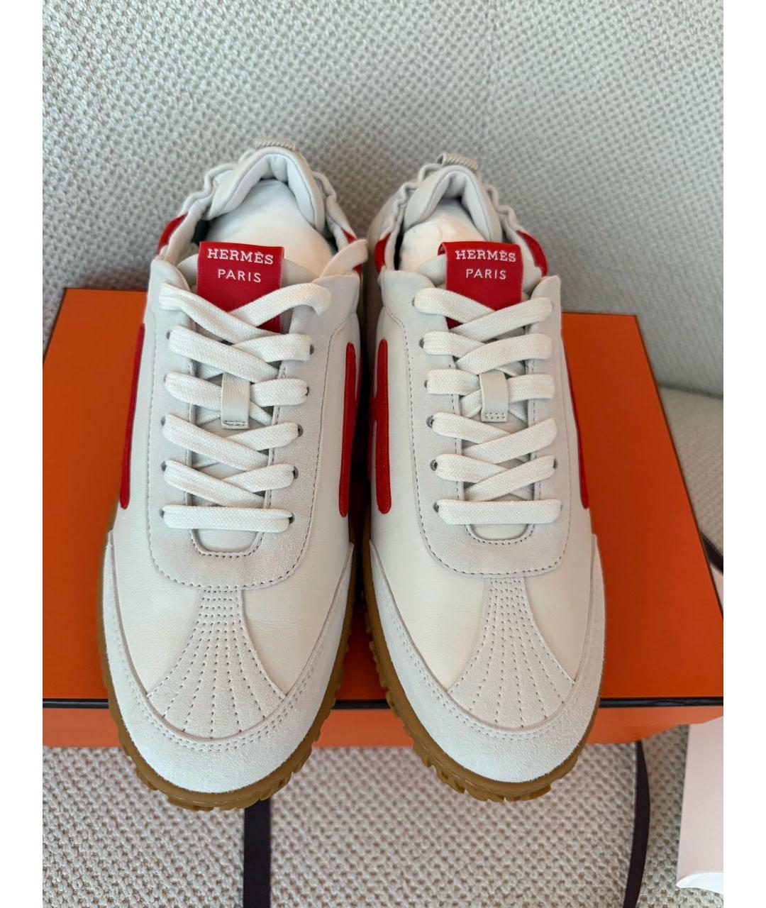 HERMES Белые кожаные кеды, фото 2