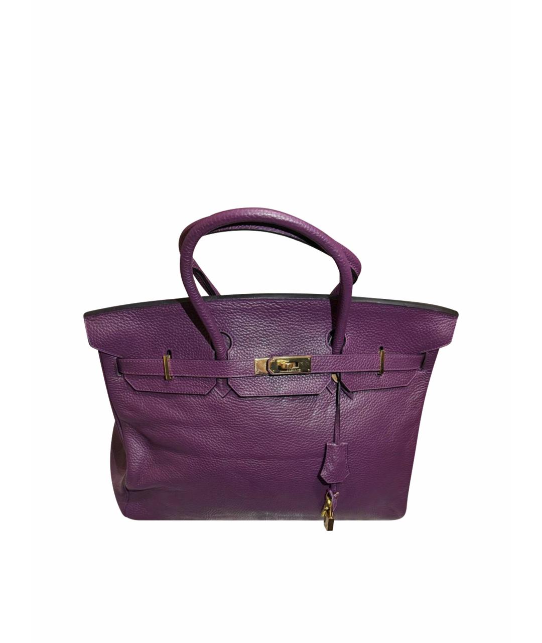 HERMES Фиолетовая кожаная сумка с короткими ручками, фото 1