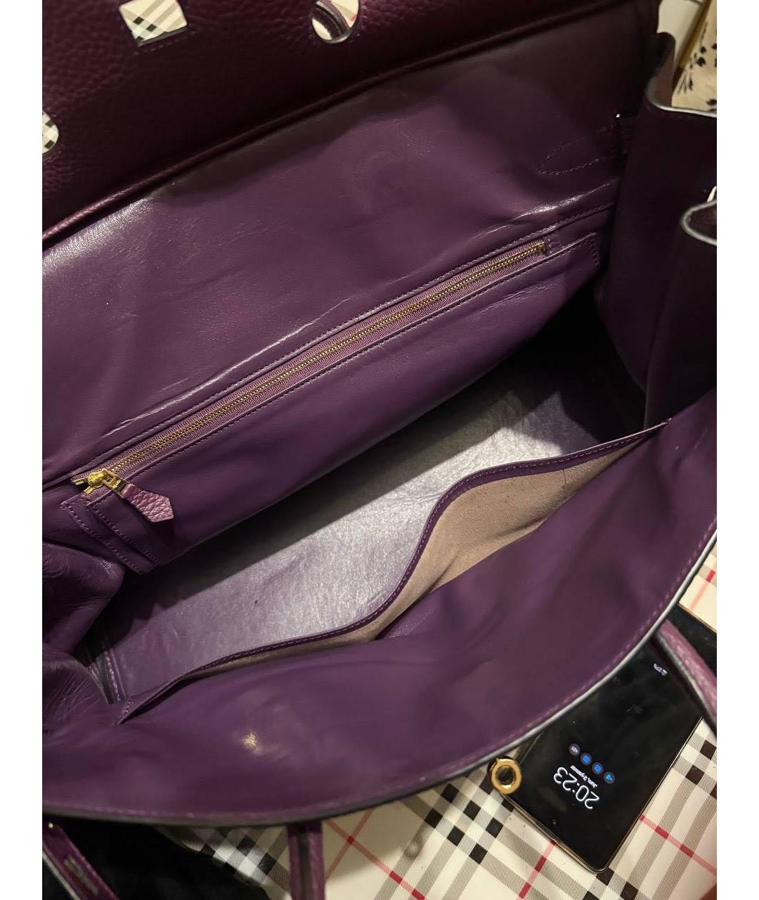HERMES Фиолетовая кожаная сумка с короткими ручками, фото 4