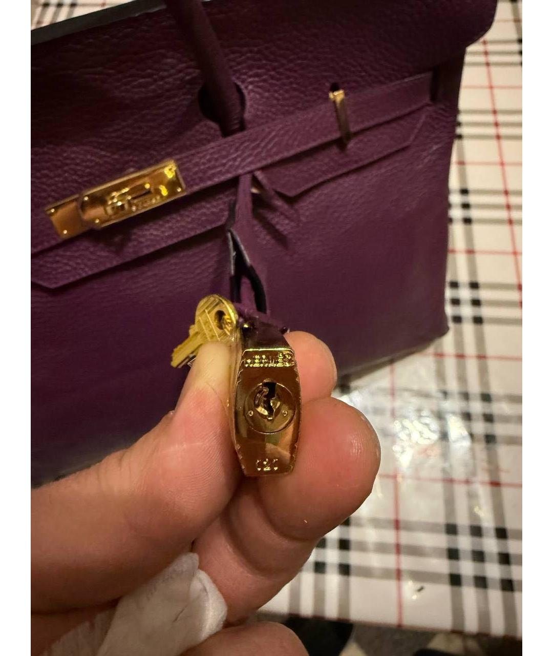 HERMES Фиолетовая кожаная сумка с короткими ручками, фото 2