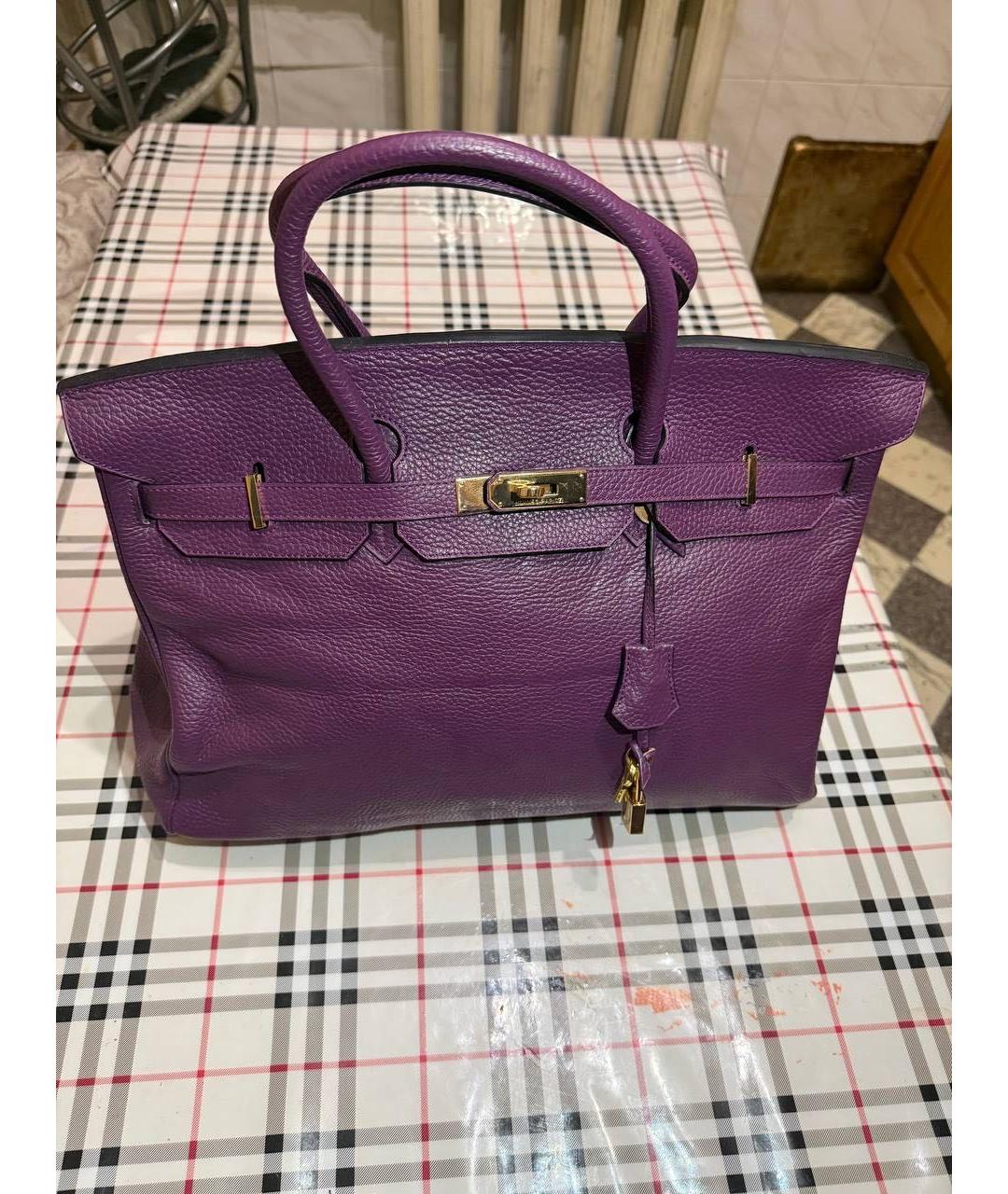 HERMES Фиолетовая кожаная сумка с короткими ручками, фото 5