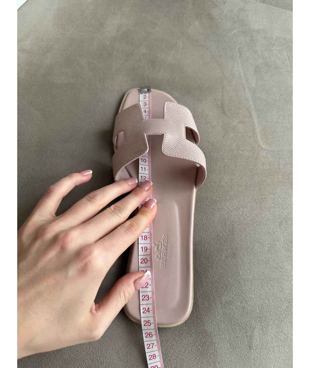 HERMES Розовые кожаные шлепанцы, фото 8