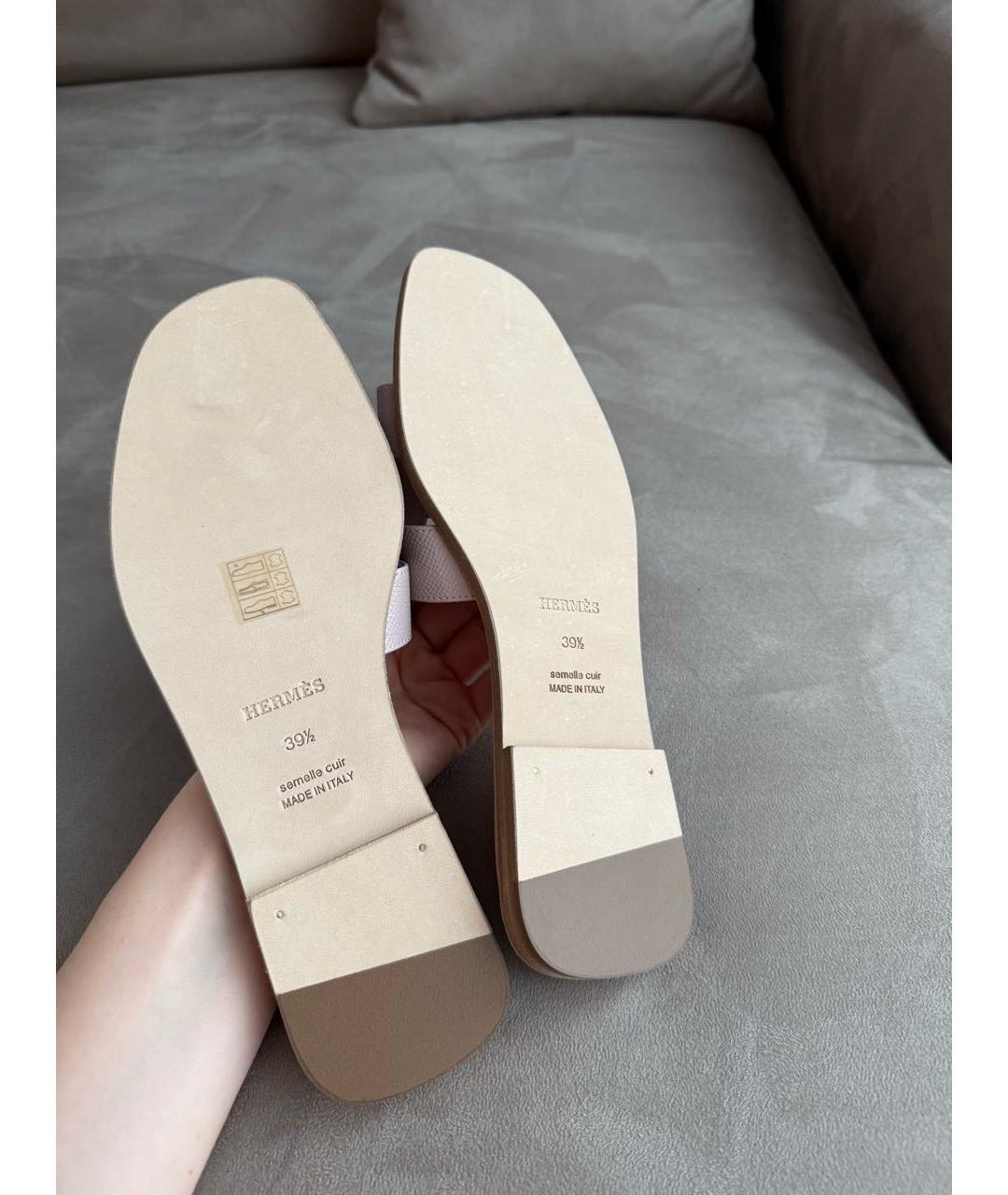 HERMES Розовые кожаные шлепанцы, фото 6