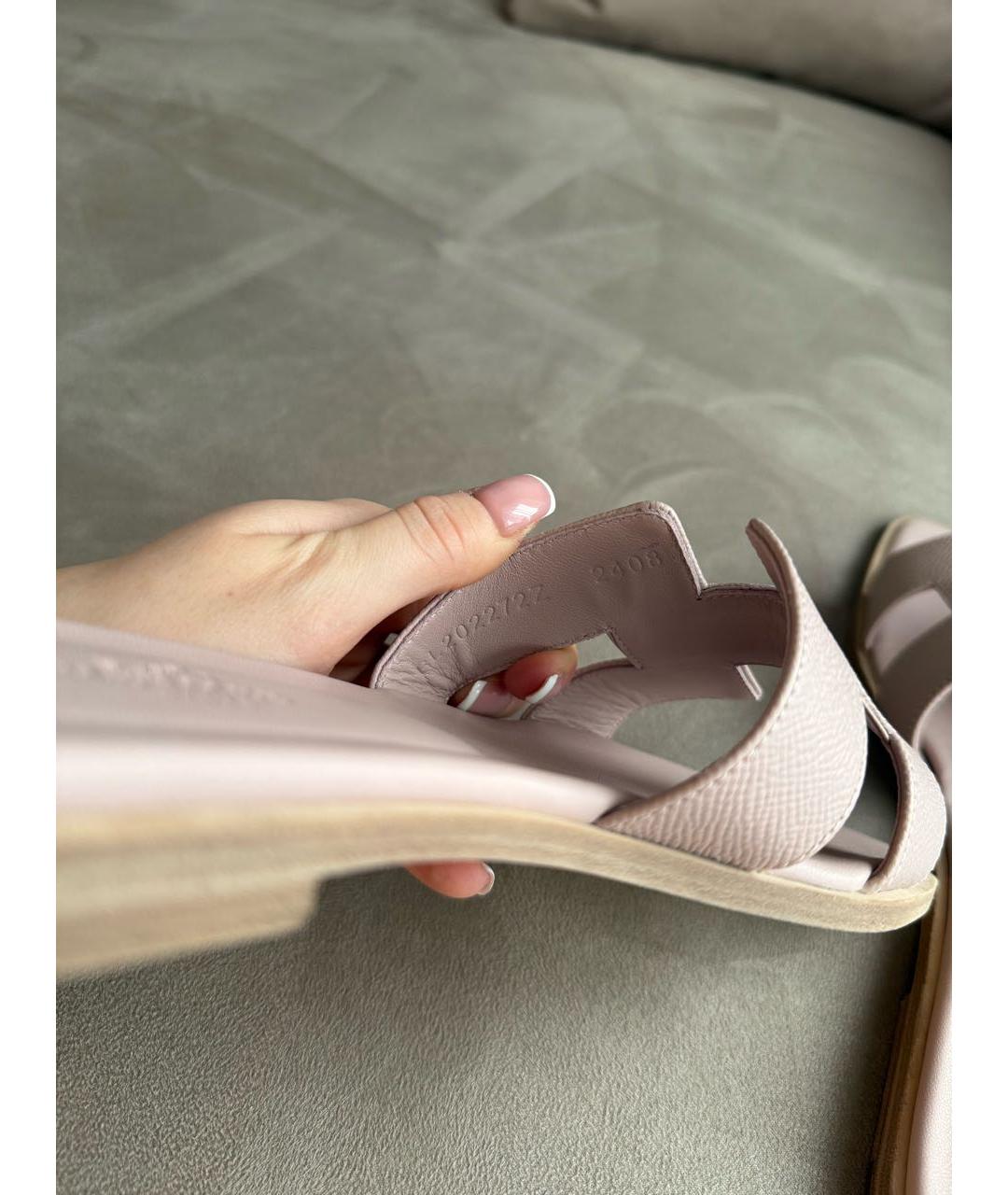 HERMES Розовые кожаные шлепанцы, фото 5