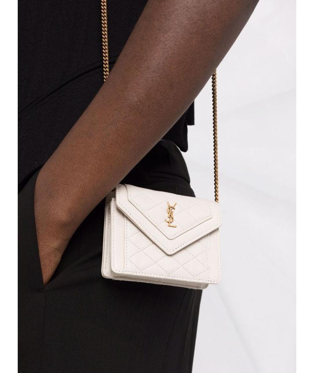 SAINT LAURENT Белая кожаная сумка через плечо, фото 5