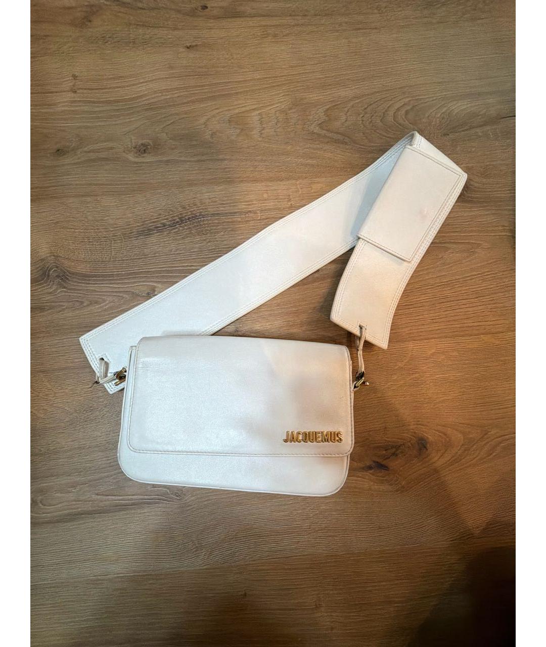 JACQUEMUS Белая кожаная сумка через плечо, фото 5