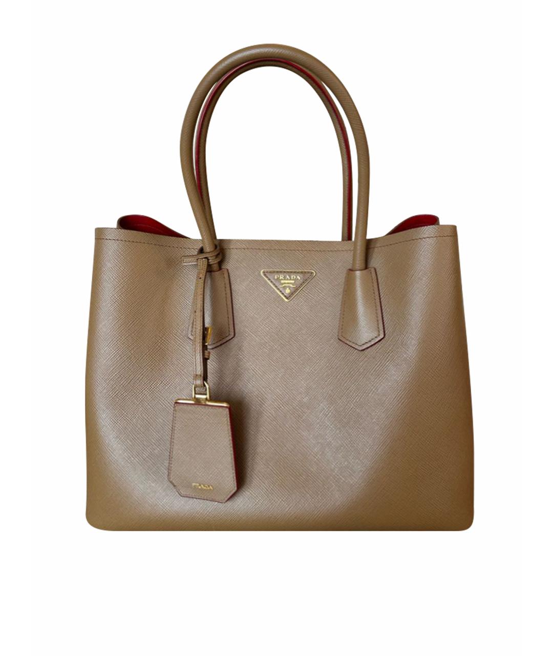 PRADA Бежевая кожаная сумка с короткими ручками, фото 1