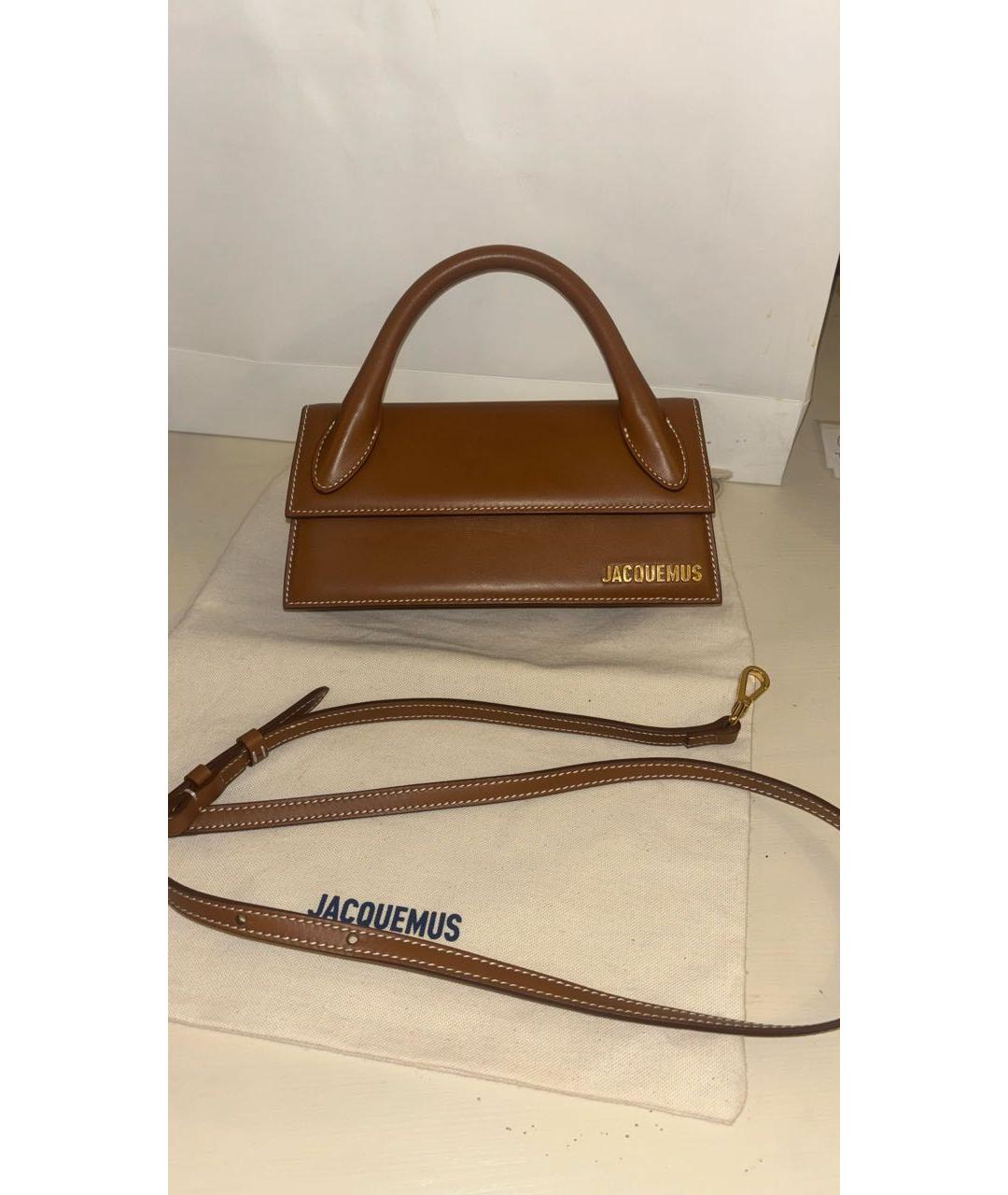 JACQUEMUS Коричневая кожаная сумка с короткими ручками, фото 7