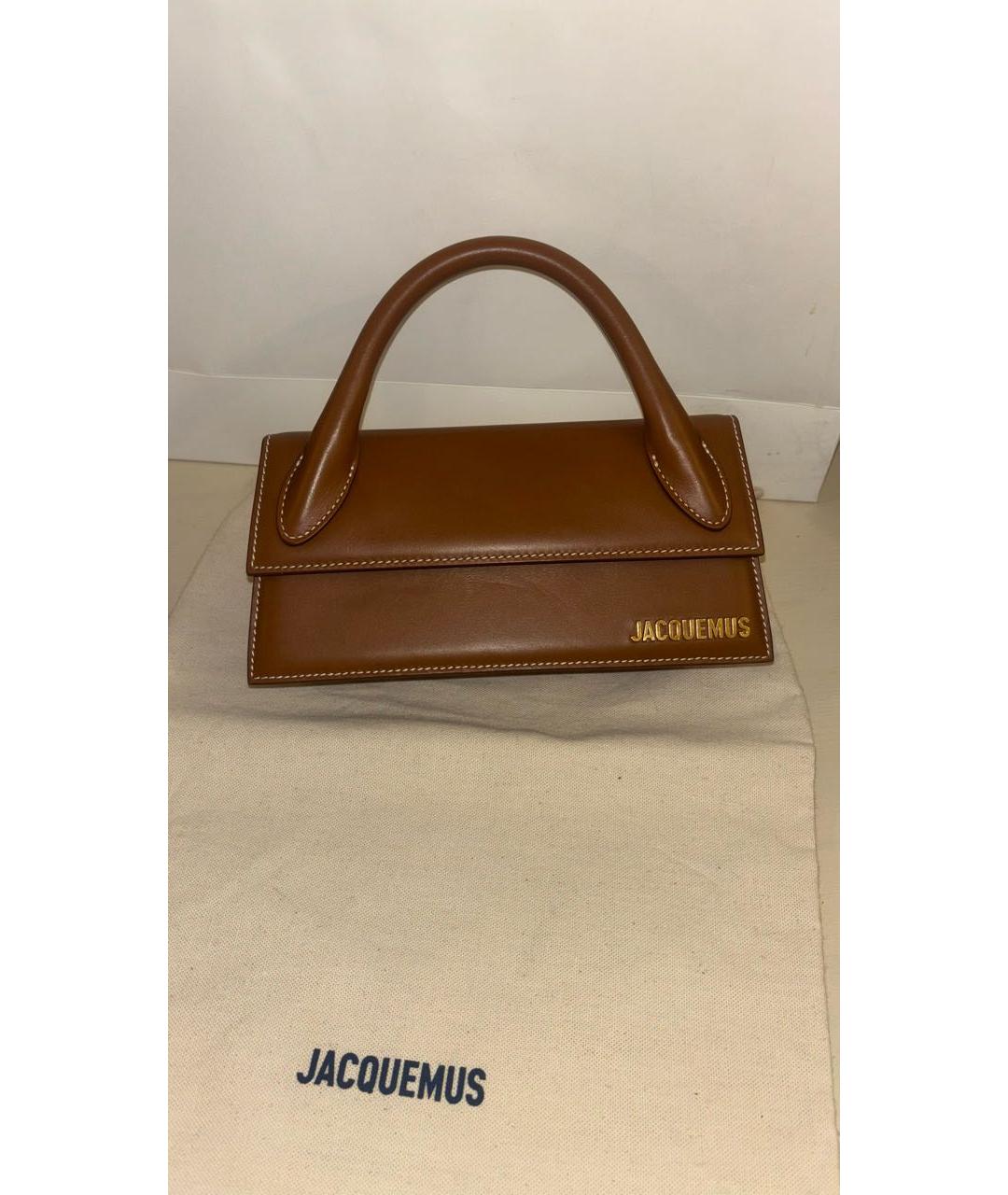 JACQUEMUS Коричневая кожаная сумка с короткими ручками, фото 5