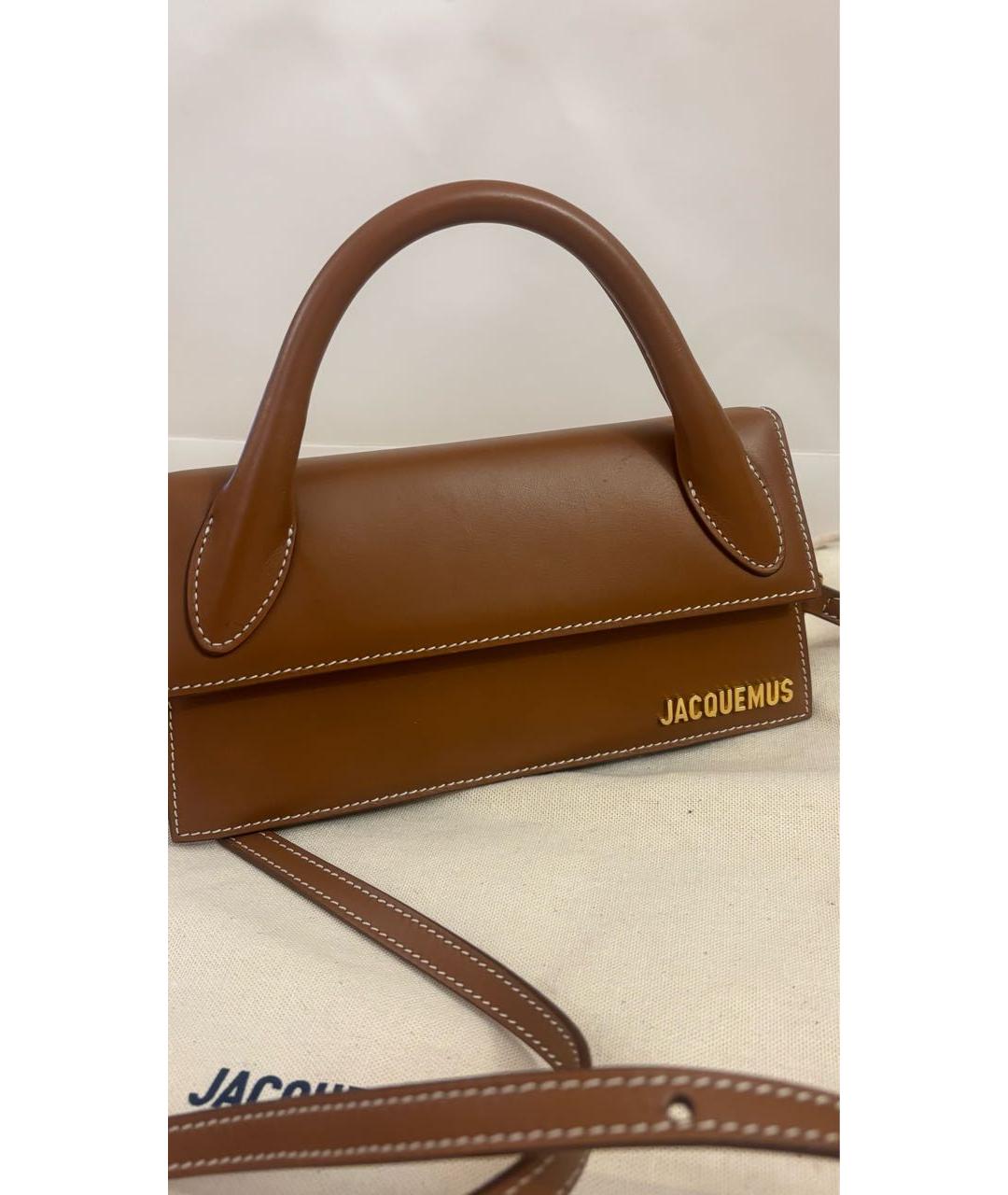 JACQUEMUS Коричневая кожаная сумка с короткими ручками, фото 2