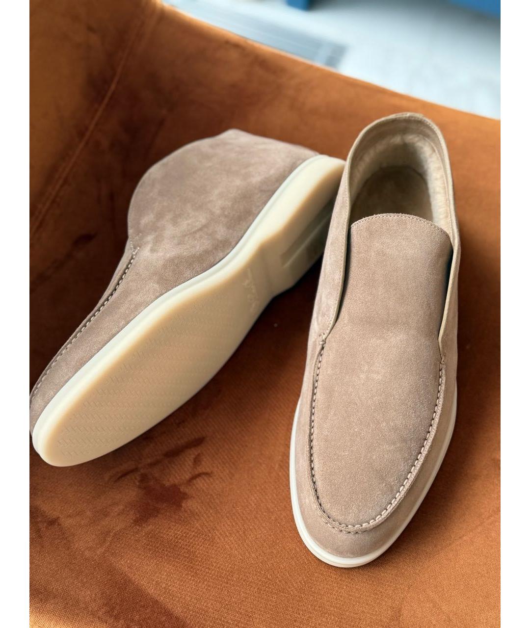 LORO PIANA Бежевые замшевые лоферы, фото 5