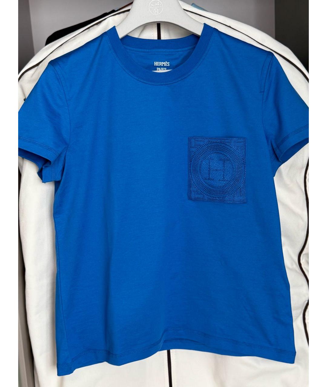 HERMES Синяя хлопко-эластановая футболка, фото 2