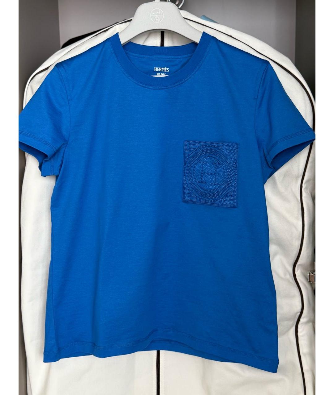 HERMES Синяя хлопко-эластановая футболка, фото 4