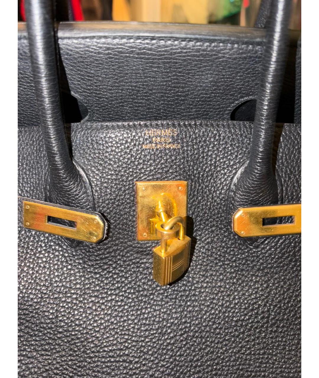 HERMES Черная кожаная сумка с короткими ручками, фото 3