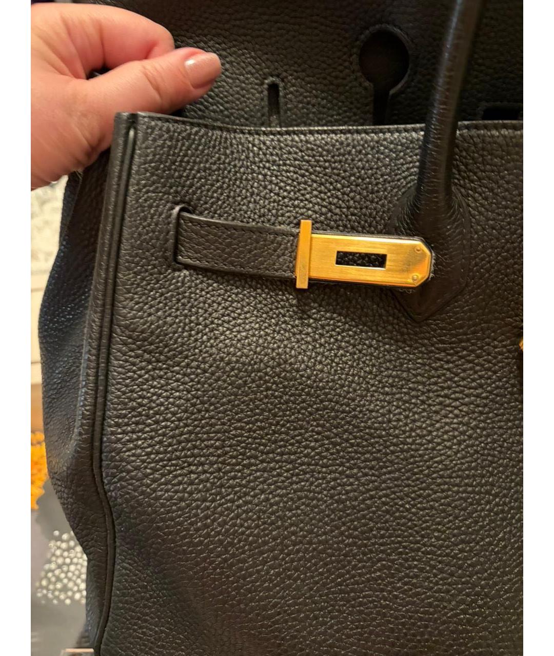 HERMES Черная кожаная сумка с короткими ручками, фото 6