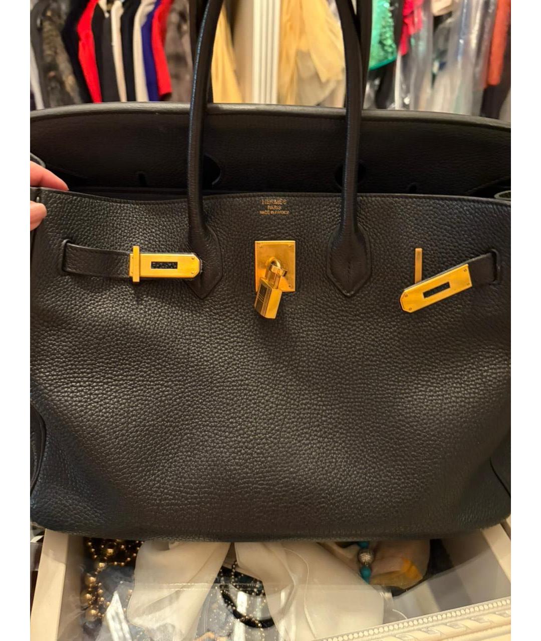 HERMES Черная кожаная сумка с короткими ручками, фото 2