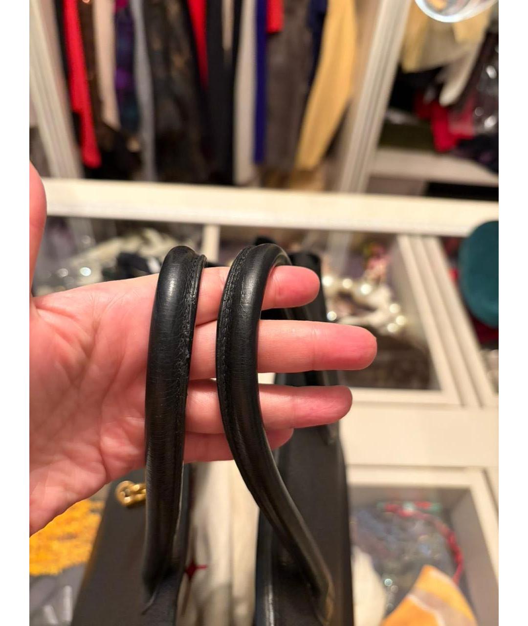 HERMES Черная кожаная сумка с короткими ручками, фото 8