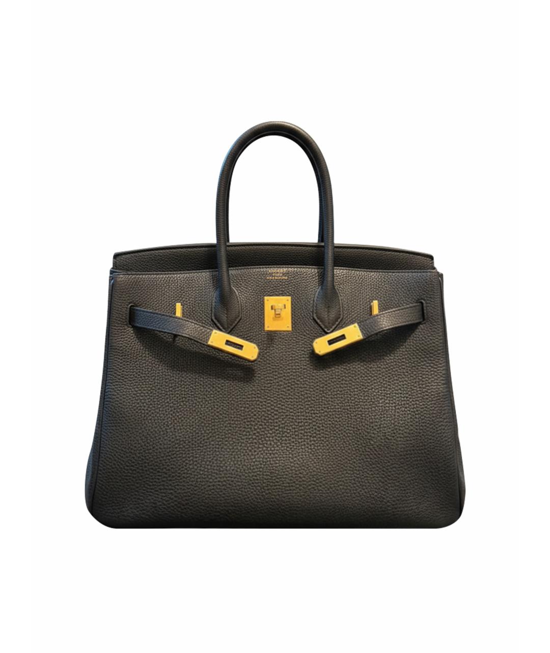 HERMES Черная кожаная сумка с короткими ручками, фото 1