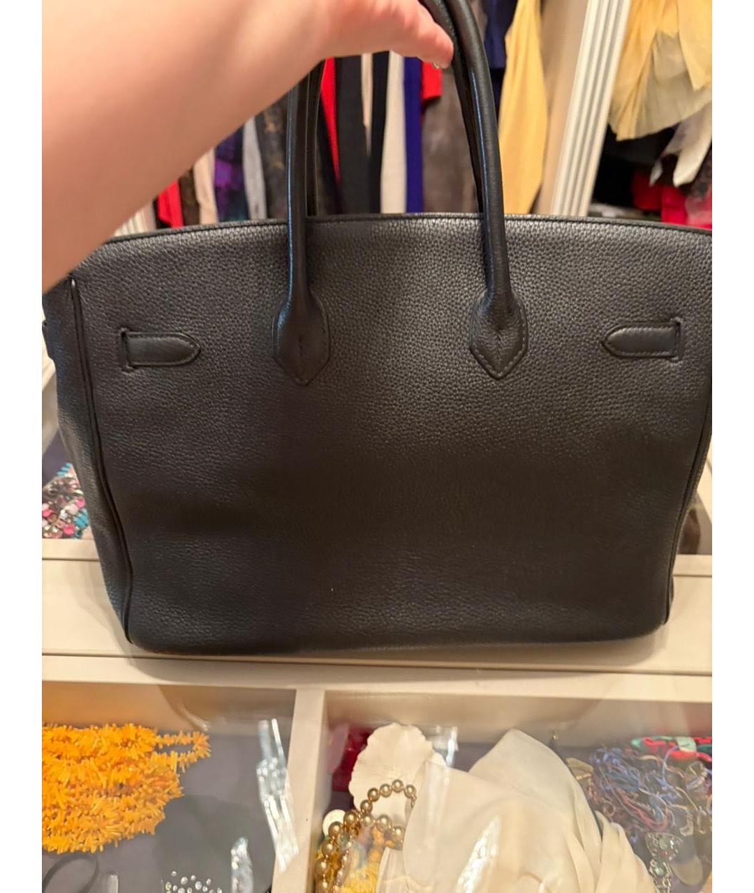 HERMES Черная кожаная сумка с короткими ручками, фото 4