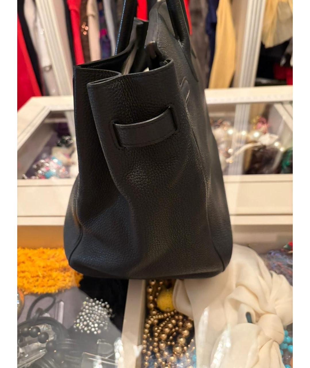 HERMES Черная кожаная сумка с короткими ручками, фото 5