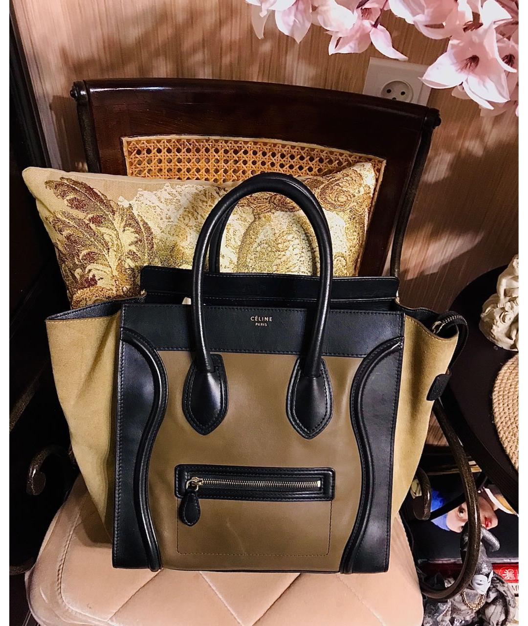 CELINE Горчичная кожаная сумка с короткими ручками, фото 9