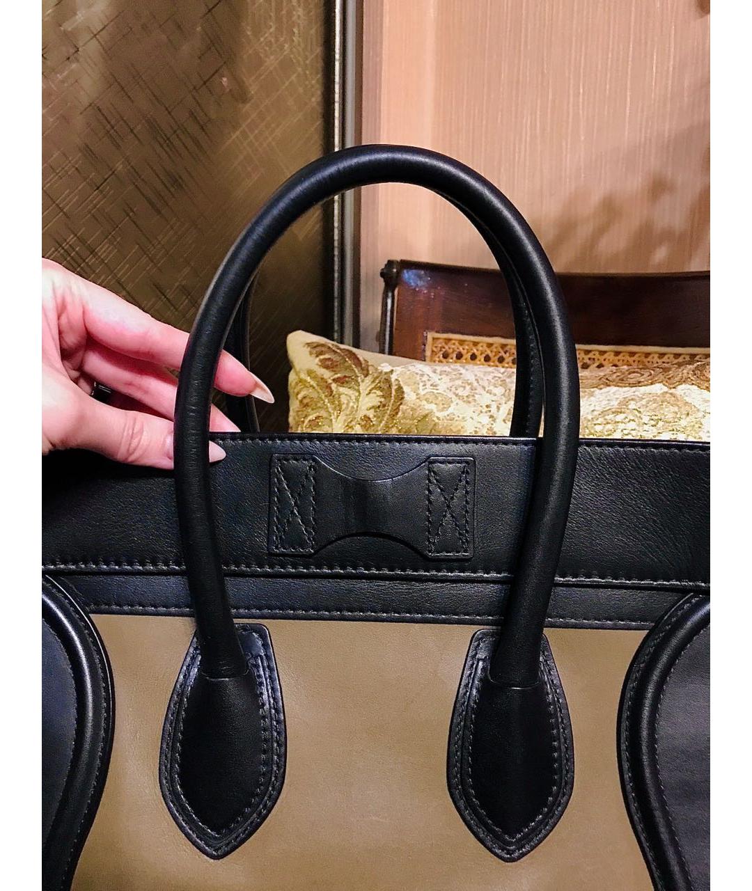 CELINE Горчичная кожаная сумка с короткими ручками, фото 7