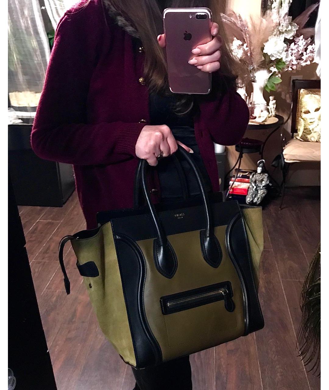 CELINE Горчичная кожаная сумка с короткими ручками, фото 2