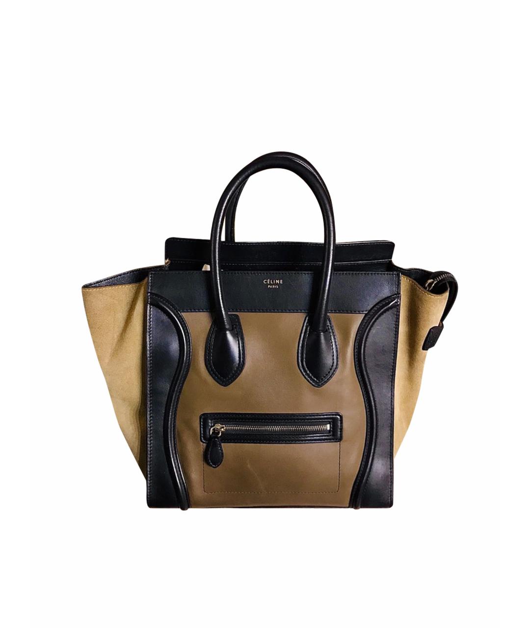 CELINE Горчичная кожаная сумка с короткими ручками, фото 1