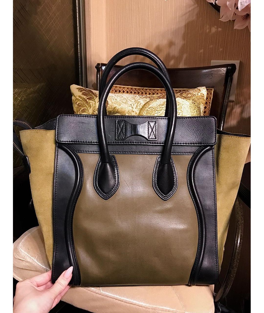 CELINE Горчичная кожаная сумка с короткими ручками, фото 3