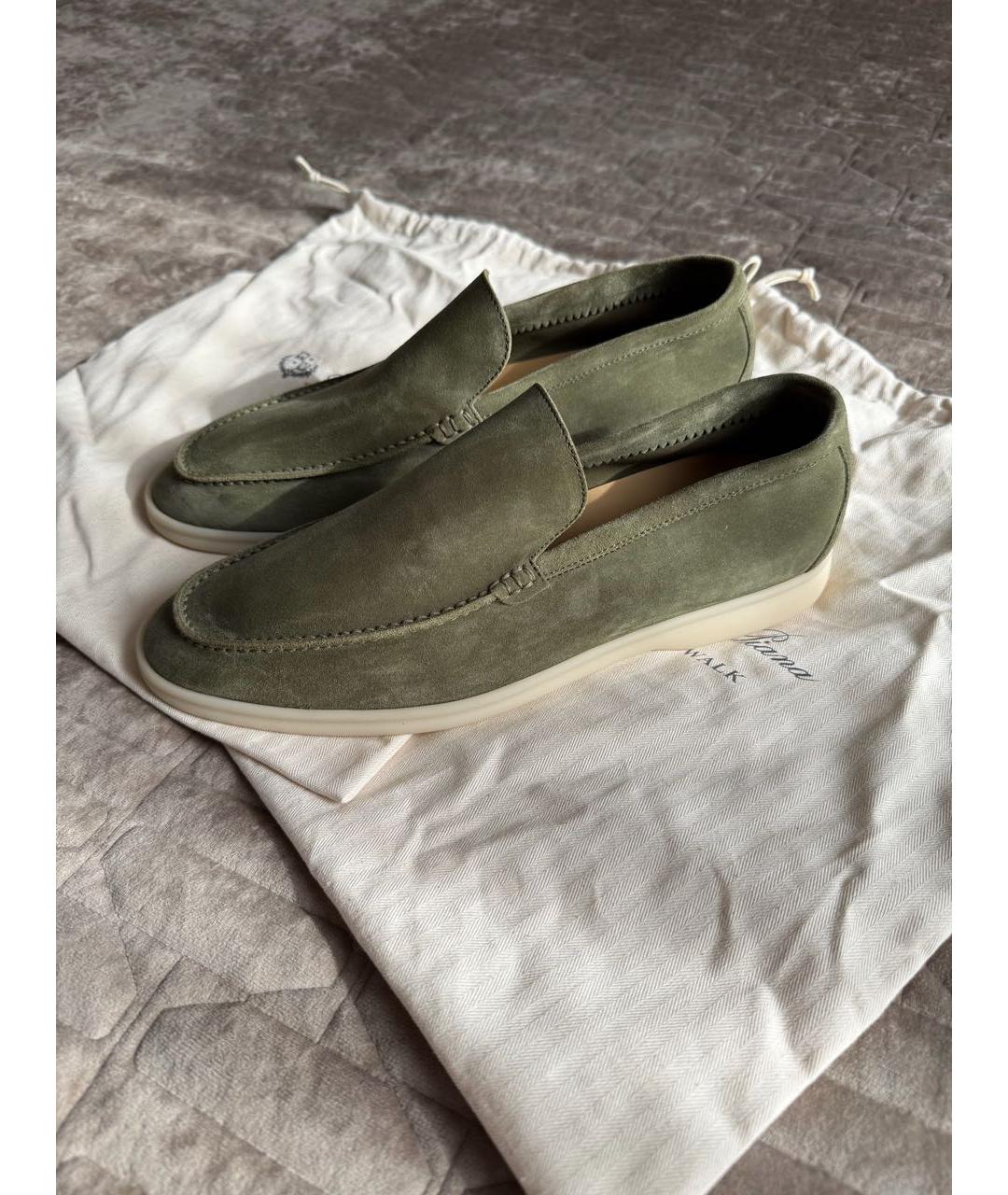 LORO PIANA Зеленые замшевые мокасины, фото 4