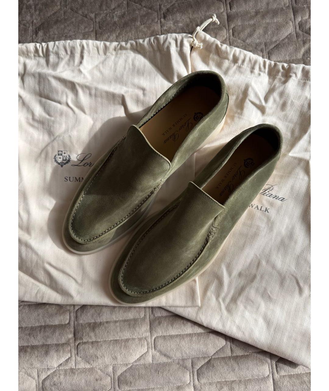 LORO PIANA Зеленые замшевые мокасины, фото 7