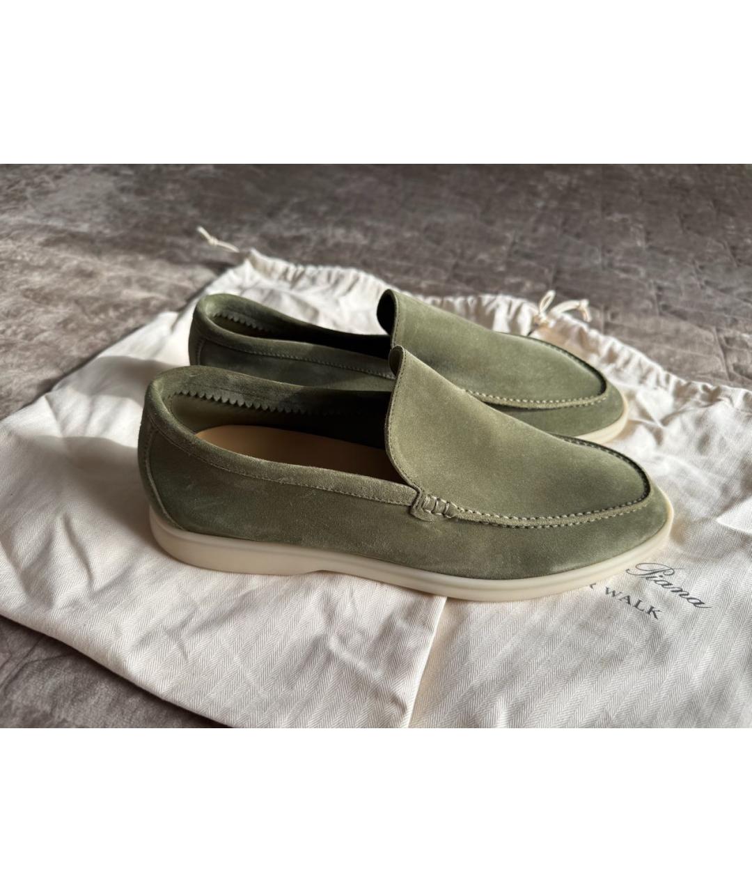 LORO PIANA Зеленые замшевые мокасины, фото 6